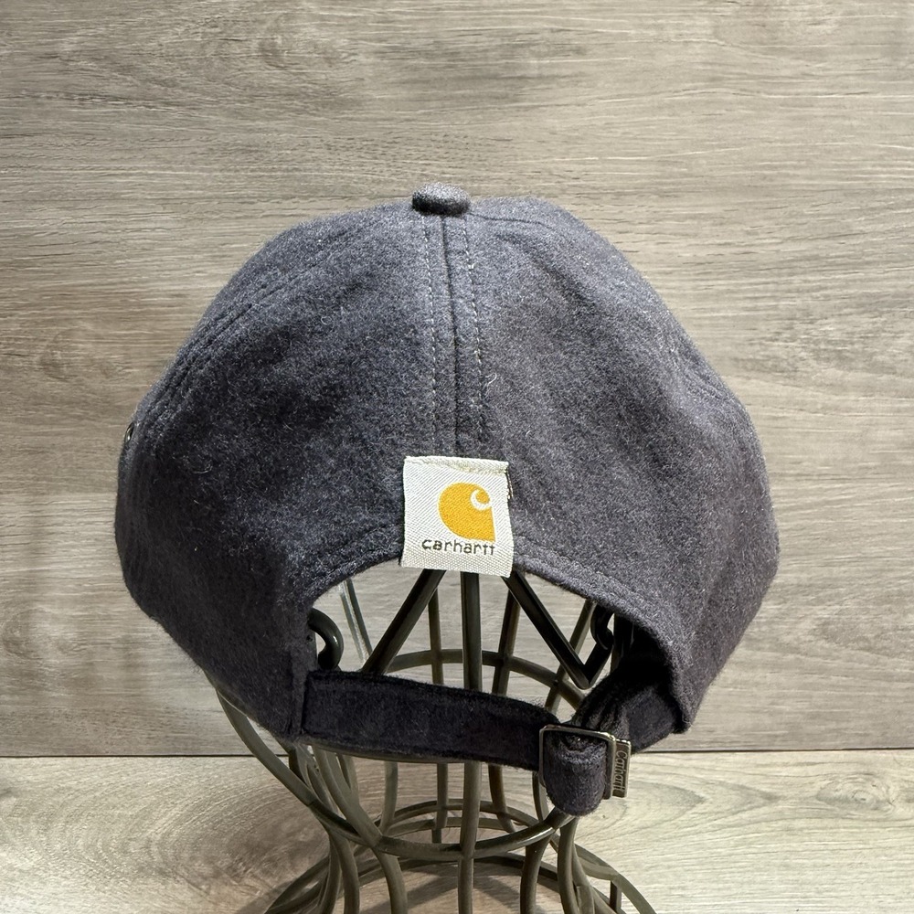 Carhartt Hat Logo Wool Baseball Cap Adjustable Strapback Gray Yellow Workwear - Picture 3 of 6
